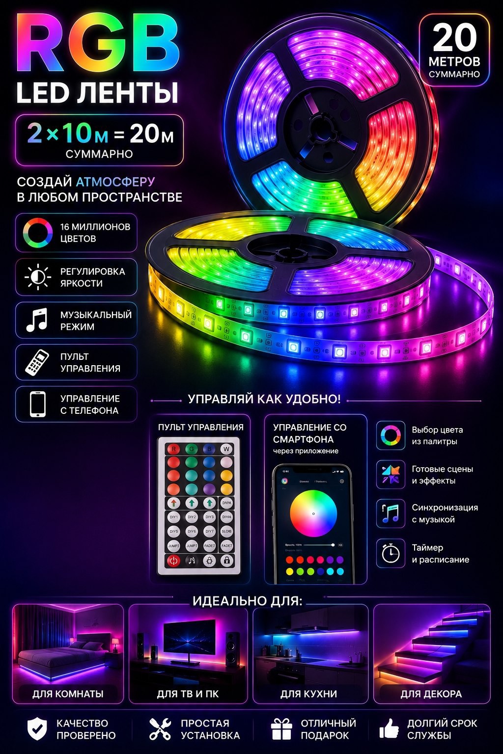 RGB LED-лента 20 метров